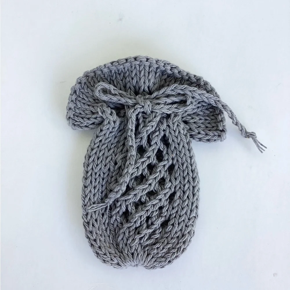 Mens Soap Saver Bag Hand Crafted Gray Grey Cotton Batth Essential Fathers Day